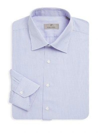 Canali Check Cotton Dress Shirt In Blue
