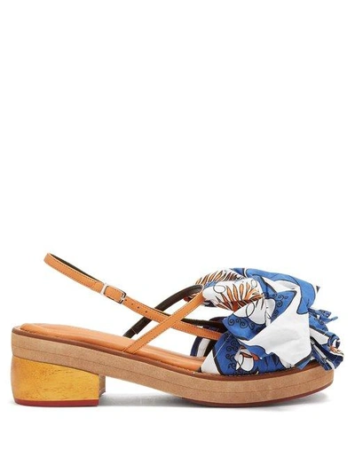 Marni Bow-embellished Leather Sandals In Blue