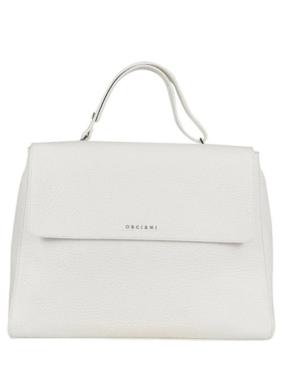 Orciani Sveva White Tumbled Leather Handbag In Bianco