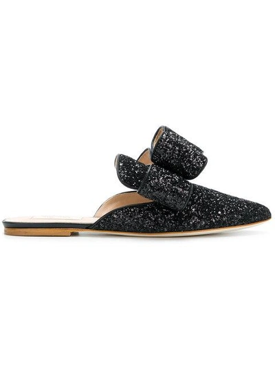 Polly Plume Betty Bow Slippers In Black