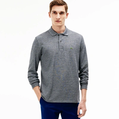Lacoste Men's Long Sleeve Chine Piqué Polo Shirt In Navy Blue Mouline