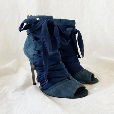 Pre-owned Elisabetta Franchi Suede Lace Up Bootie, 38 In Used / 38 / Blue