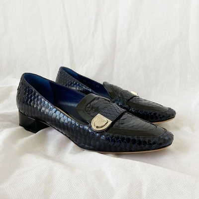 Pre-owned Dior Christian Navy Blue Python Loafer In Used / 37 / Blue ...