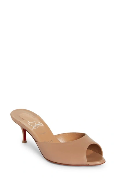 Christian Louboutin Me Dolly Red Sole Mule Sandals In Nude/lin Nude
