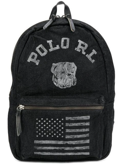 Polo Ralph Lauren Distressed Logo Print Backpack In Black