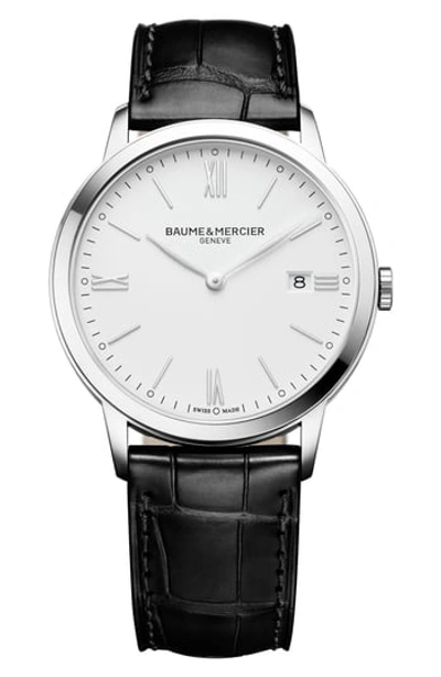 Baume & Mercier Classima Stainless Steel & Alligator-embossed Leather Strap Watch In Black