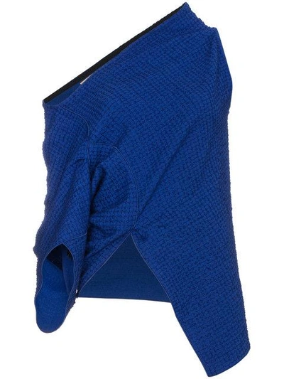 Roland Mouret Asymmetric Cotton And Linen-blend Top In Blue