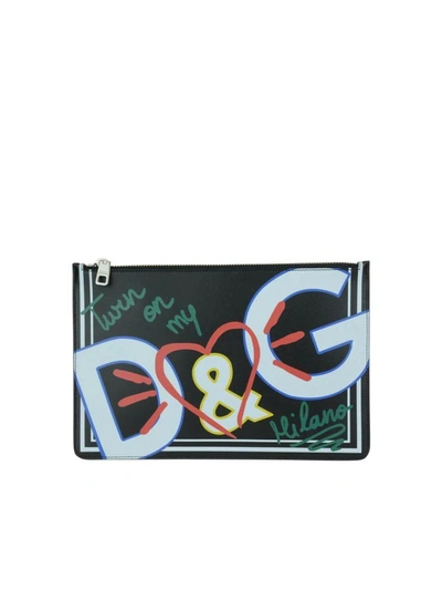 Dolce & Gabbana Pouch In Logo Dg Fdo Nero