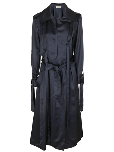 Maison Flaneur Long Trench In Blu Scuro