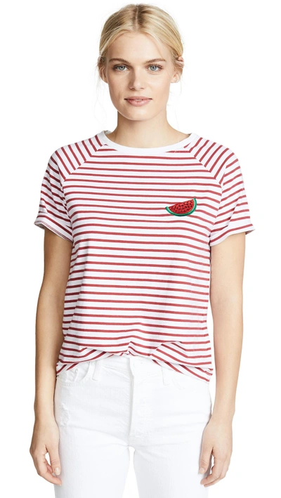 South Parade Watermelon Striped Tee In White/red