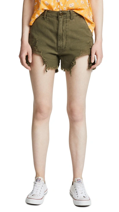 R13 Distressed Camp Shorts In Fatigue Olive