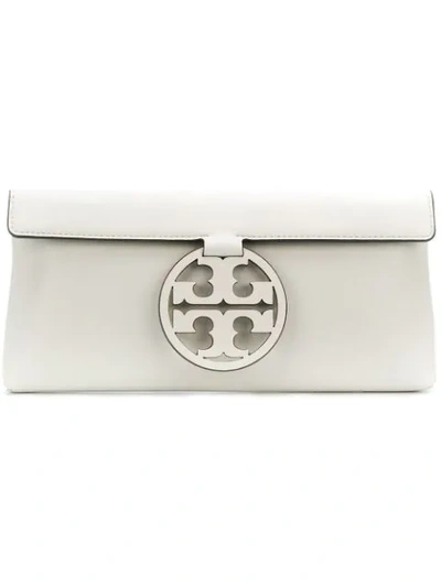 Tory Burch Miller Embossed Clutch In White