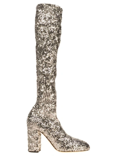 Dolce & Gabbana High Sequin Boot In Silver