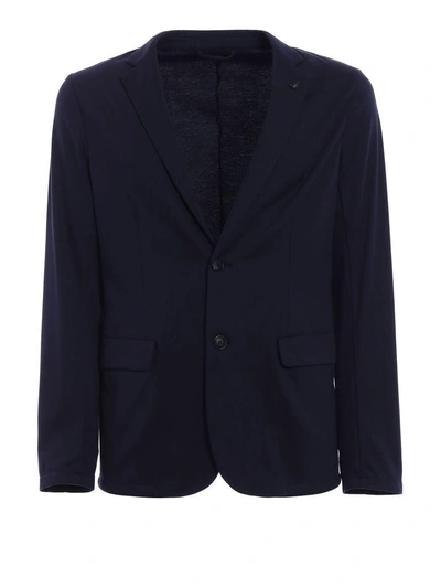 Emporio Armani Deconstructed Jersey Blazer In Blu Navy