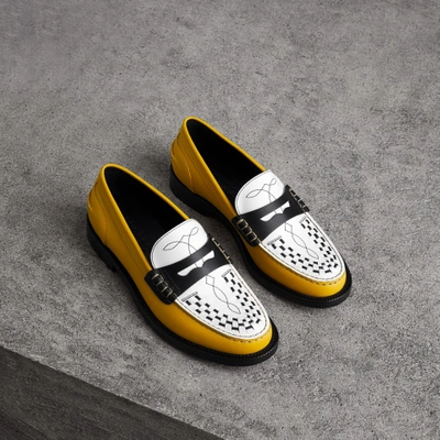 Burberry Woven-toe Leather Loafers In Saffron Yellow