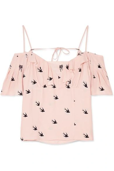 Mcq By Alexander Mcqueen Cold-shoulder Printed Crepe De Chine Top In Pink