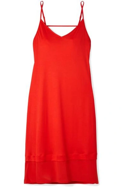 Hanro Ayana Chiffon-paneled Modal And Silk-blend Chemise In Tomato Red