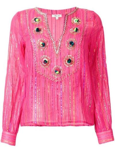 Manoush Lurex Striped Embroidered Blouse