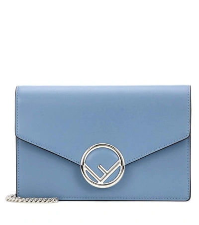 Fendi Wallet On Chain Leather Shoulder Bag In Blue