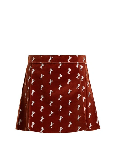 Chloé Chloe Horse Embroidered Mini Skirt In Abstract,brown. In Crimson Brown
