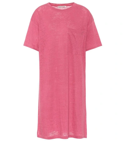Acne Studios Saga Linen T-shirt Dress In Pink