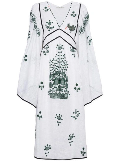 Vita Kin Peacock Motif Linen Dress In White