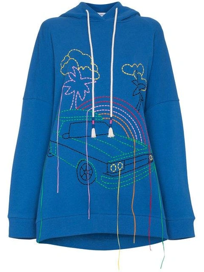 Mira Mikati Oversized Embroidered Cotton Hoodie In Blue