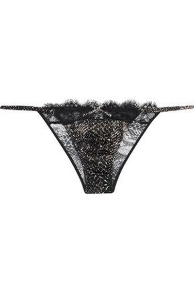 Le Fleur Du Mal Low-rise Lace-trimmed Snake-print Stretch Silk-satin Briefs In Black