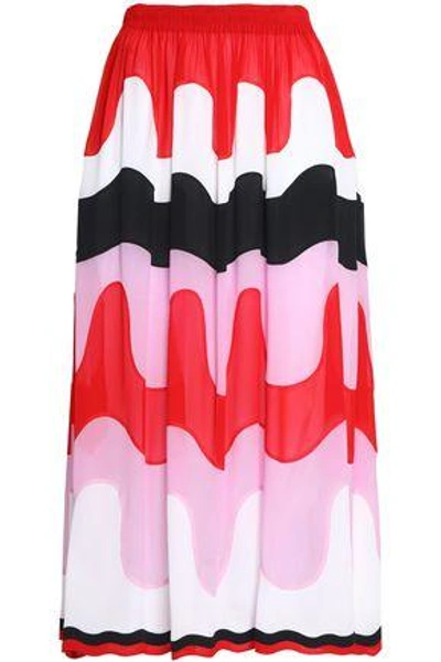 Emilio Pucci Woman Printed Silk Crepe De Chine Midi Skirt Red