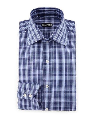 Tom Ford Bicolor Double-check Slim-fit Shirt, White/black