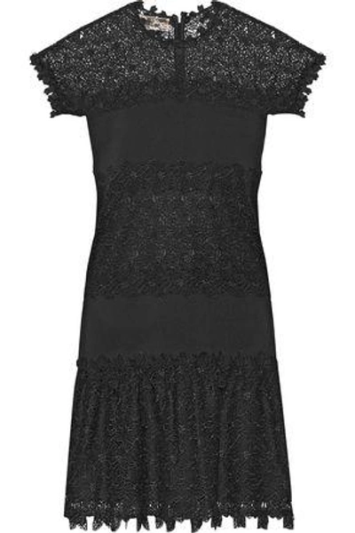 Giambattista Valli Woman Ruffled Guipure Lace-paneled Crepe Mini Dress Black