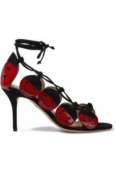 Charlotte Olympia Woman Embellished Patent-leather And Suede Lace-up Sandals Black