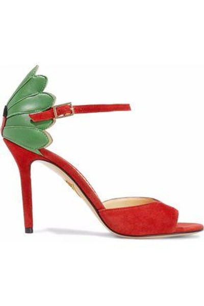 Charlotte Olympia Woman Patent Leather-trimmed Suede And Leather Sandals Red