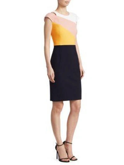 Hugo Boss Danouk 1 Layered-look Sheath Dress In Navy Blue