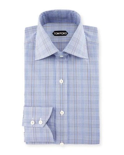 Tom Ford Bicolor Subtle Overcheck Slim-fit Shirt, Blue