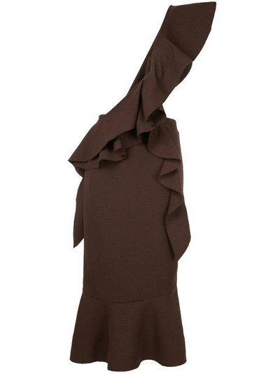 Irene Natalie Asymmetric Ruffled Dress - Brown