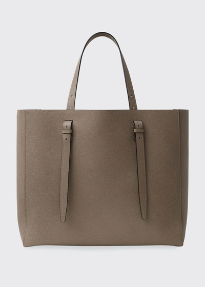 Valextra Soft Leather Tote Bag In Dark Gray