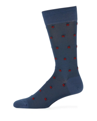 Marcoliani Ladybugs Cotton-blend Socks In Blue Pattern