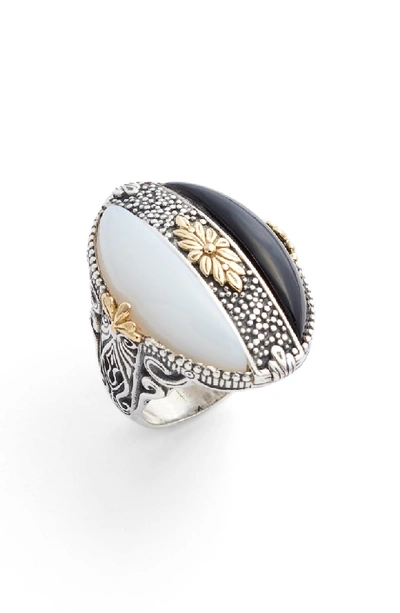 Konstantino Thetis Two-tone Agate Oval Ring In Black/ White/ Silver/ Gold