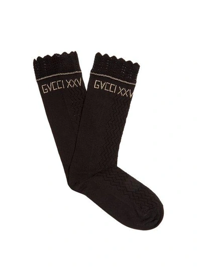 Gucci Embroidered Logo Socks In Black