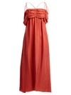 Isa Arfen Ruched-detail Square-neck Silk Dress In Red