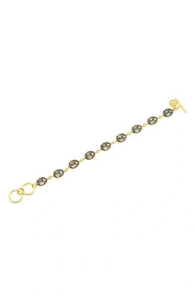 Freida Rothman Rose D'or Pave Cluster Toggle Bracelet In Black Rhodium/ Gold