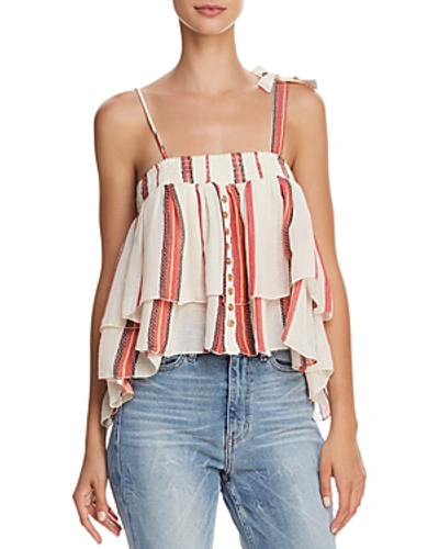 Muche Et Muchette Paradise Striped Tiered Top In White/red