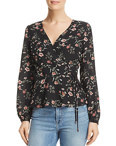 Soloiste Floral Print Wrap Top In Navy Floral