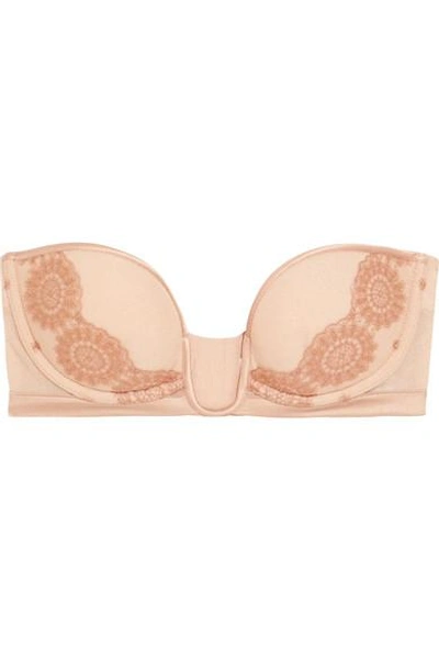 La Perla Moonstone Lace-trimmed Jersey Strapless Push-up Bra In Beige