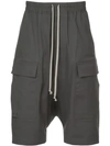 Rick Owens Drop Crotch Cargo Shorts In Grey