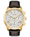 Bulova Men's Chronograph Wilton Brown Leather Strap Watch 46.5mm In White