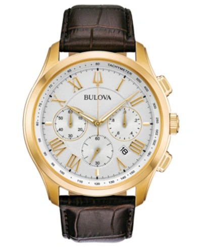 Bulova Men's Chronograph Wilton Brown Leather Strap Watch 46.5mm In White