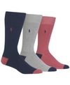 Polo Ralph Lauren Men's Socks, Soft Touch Ribbed Heel Toe 3 Pack In Navy Assorted
