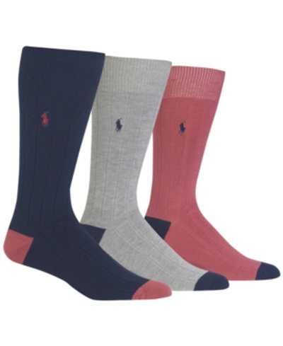 Polo Ralph Lauren Men's Socks, Soft Touch Ribbed Heel Toe 3 Pack In Navy Assorted